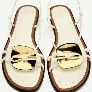 Zara, embellished flat sandals - size 39 / US 8.5-9